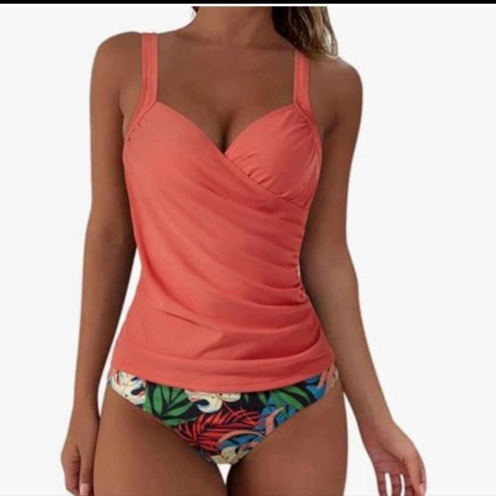 SUUKSESS Women Sexy Twist Push Up Tankini Two Pieces Tummy Control Swimsuit